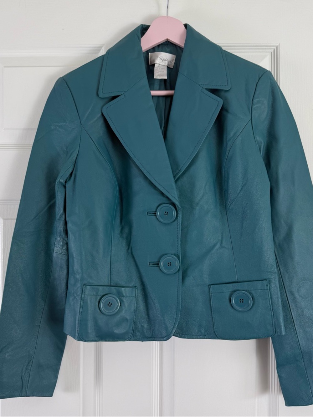 Vintage Spiegel Teal Turquoise 100% Leather Jacket Size 10